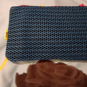 Ipsy Glam Bag Blue Neon Green Pink Zip Makeup Pouch Cosmetic Mesh